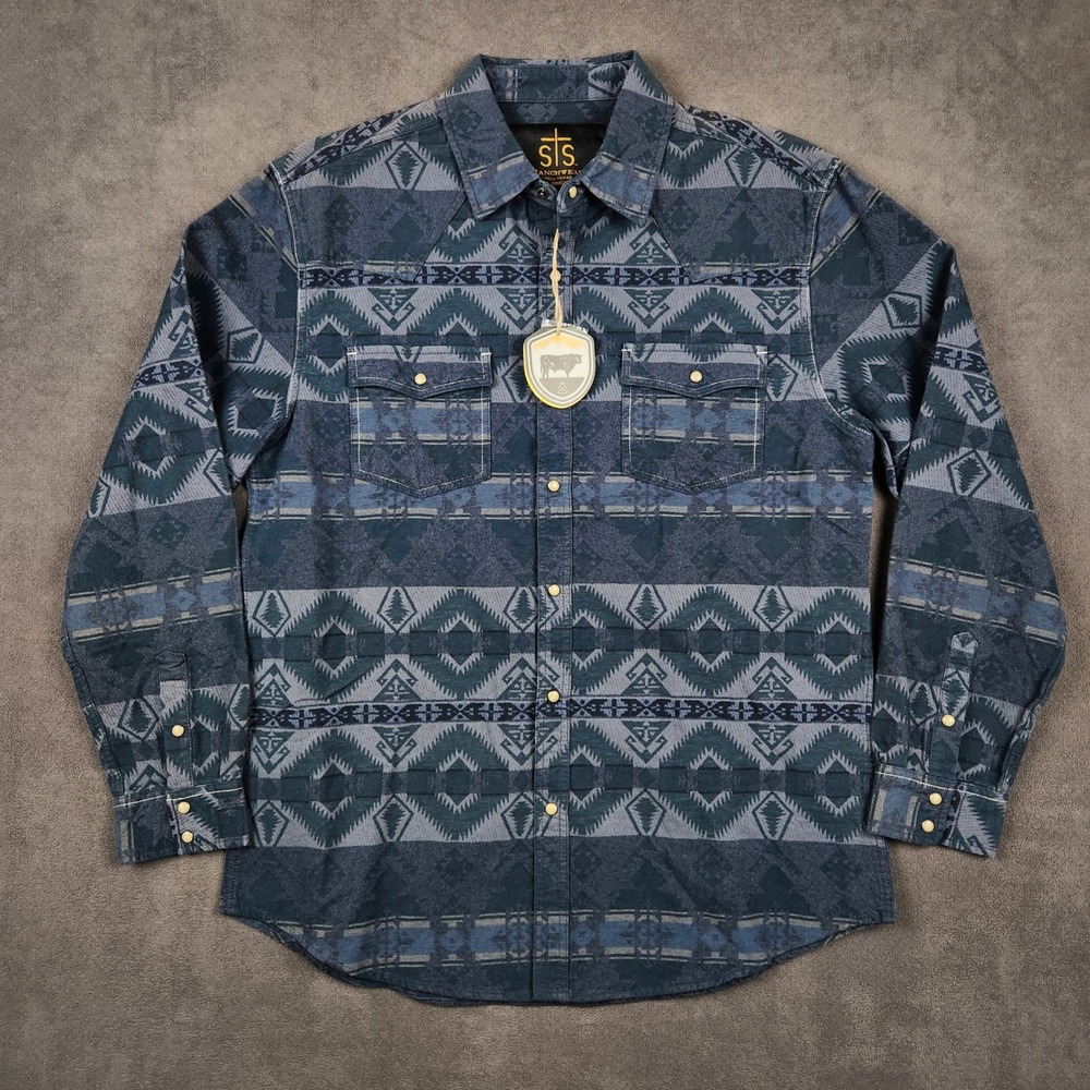 STS Ranchwear Colt Shirt Mens Large Aztec‎ Western Pearl Snap Long Sleeve NEW